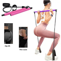 Portable Pilates Bar Kit with Resistance Bands,Adjustable Foot Loops,Full Body Workout-Suitable for Home Gym,Legs,Hips,Wais，ABS