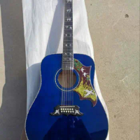 free shipping 12-string custom AAAA all solid wood birds in flight viper blue custom acoustic 12 string dreadnought guitar blue