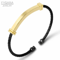 FYSARA Wholesale Cable Wire Cuff Bracelet Stainless Steel Black Thin Twisted Link Tag Bracelets Couple Trendy Jewelry Custom