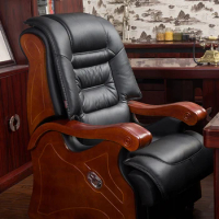 Boss Chair Leather Luxury Reclining Executive Chair Leather Art Office Chair Solid Wood Chair Four-leg Computer Chair