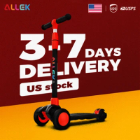 Allek Kick Scooter 3-Wheeled Kids Push Scooters with PU Flash Wheels for Children 3-12yrs Black-Red Portable Foldbale Ajustable