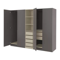 PAX/FORSAND 衣櫃/衣櫥組合, 深灰色 灰米色/深灰色, 250x60x201 公分