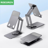 Rocoren Desktop Phone Holder Universal Biaxial Tablet Stand Adjustable Metal Support For iPhone 15 iPad Pro Mini Samsung Xiaomi
