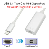 USB 3.1 Type C Male to Mini DisplayPort Female 4K UHD Adapter Thunderbolt 3 4 to Mini DP Converter for MacBookPro Cable Splitter