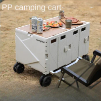 Outdoor Camping Cart PP Material Multi-functional Collapsible All-terrain Tires Home Shopping Cart Table Board Camp Car
