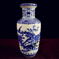 古玩 景德鎮明清瓷器花鳥花瓶 青花瓷喜上枝頭花瓶 花卉瓷瓶擺件