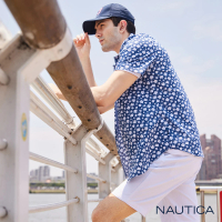 【NAUTICA】男裝 夏日吸濕排汗花卉圖騰短袖襯衫(藍色)