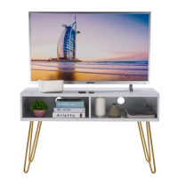 Marble Iron Foot TV Cabinet Side Table Console Table 106x50x62.5CM White U.S. Stock