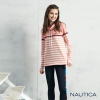 【NAUTICA】女裝條紋長版連帽T恤(粉色)