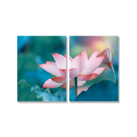 【24mama 掛畫】二聯式 油畫布 池塘 美麗花卉 開花 荷葉 植物 無框畫-30x40cm(荷花與蓮藕)
