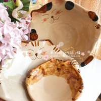 有田燒菊祥福貓三只貓咪手繪釉下彩咖喱盤盤子