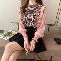 Stelly blouse vintage chiffon ruffle blouse gay korea import