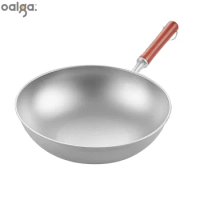 Pure Titanium Wok Non Stick Kitchen Cookware Uncoated Frying Pan Household Round Bottom Pots Cooker Carbon Steel Woks Wok Pan