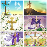 Happy Easter He is Risen Backdrop Jesus Resurrection Cross Background Religious Holiday Party Decor Photo Booth Studio Props