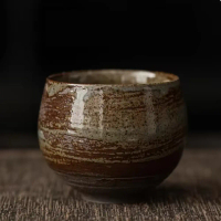 STONEWARE Gelas Keramik Vintage Japanese Style Tea Cup 80ml - SW151 - Teacup D, Coklat