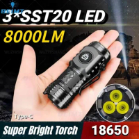 High Quality 3*SST20 LED Flashlight 18350 Super Bright Torch Rechargeable USB Light Waterproof with CAP CLIP for Hiking Camping