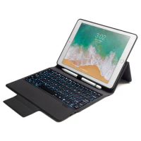 Wireless Bluetooth Keyboard With 7 Colors LED Backlit PU Leather Case Cover For 2018 New iPad pro 9.7" iPad air 2 1