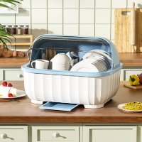 廚房碗筷收納盒帶蓋密封塑料碗櫃收納餐具櫃瀝水籃碗架出租屋收納