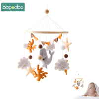 Baby Marine Animals Bed Bell Rattle Newborn Felt Bed Bell for Infant Crib Bed Wood Mobile Carousel Cot Kid Musical Toy Gift