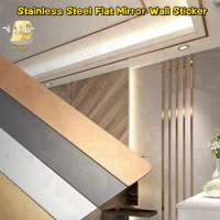 Stainless Steel Flat Mirror Wall Sticker 3M Living Room Decoration Lines Titanium Background Wall Ceiling Edge Strip Gold Tape