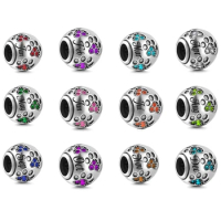 2023 new 925 Sterl Silver 12 Color Birthstone Charm Fit Original Pandora Bracelet&amp;Bangle For Women Birthday Fashion Jewelry Gift
