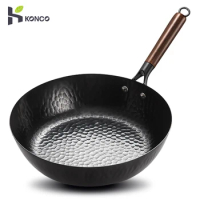 Konco Non-coated Cast Iron Wok Non-stick Pan Smokeless Fried Pan Cook Pots Kitchen Cookware Chef Pan Cooking Tools