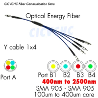 Y 1x4 Type SMA905-SMA905 energy fiber optic patch cord jumper with 100um, 200um, 400um core for 400nm to 2500nm