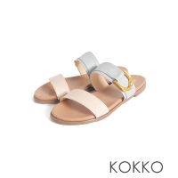 【KOKKO 集團】個性金屬飾釦寬帶拖鞋(淺藍色)