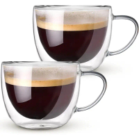 【Akon】 1-2 250ml Double-walled Glass Coffee Mugs Made of Insulated Borosilicate Glas with Handles Su