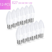 12PCS LED Candle Mini Bulb E27 AC110V 220V 3W 6W 9W 12W 3000K 4000K 6000k for Home Decoration Led Lamp Home Decoration