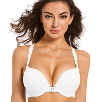 White Bras Front Closure Sexy 1/2 Cups Push Up Bras For Women Thin Bra Double Straps Padded 65 70 75 80 85 90 95 100 A B C D E