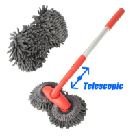 Rotating Auto Accessories Three-Section Telescopic Double Brush Head Car Wash Mop Roof Window Cleaning Maintenance