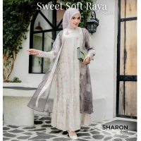 Ymd Dress SHARON l Gamis Muslim Korean Print Mix Organza l Baju Pesta Kondangan l Woman's Fashion