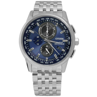 CITIZEN / 光動能 萬年曆 電波錶 藍寶石水晶玻璃 日期 不鏽鋼手錶(AT8110-61L)-藍黑色/42mm