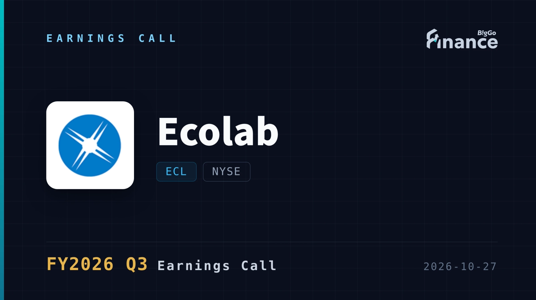 [Ecolab Q3 2026 Earnings Call] Ecolab Posts 7% Organic Sales Growth as Global High-Tech Surges 63%, Sets 2027 Margin Target of 20%