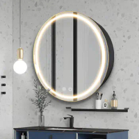 26inch Round Medicine Cabinet with Lights,Led Medicine Cabinet with Defogger,Illuminated Mirror Cabinet for Bathroom