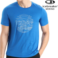 活動價 Icebreaker Tech Lite II AD150 男款 美麗諾羊毛排汗衣/圓領短袖上衣-天然足跡 0A56KA 580 湛藍