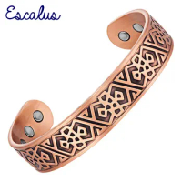 Escalus Men's Pure Copper Jewelry Magnetic For Men Fashion Antique Big Wide Bangle Gift
