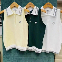 【品質 】高爾夫球衣 高爾夫女裝 運動背心 23新款韓國MALBON高爾夫golf女款翻領針織衫無袖上衣緊身
