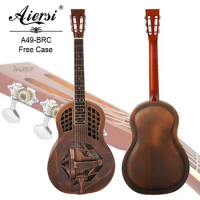 Aiersi Brand Antique Red Rust Distressed Blues Tricone Bell Brass Trolian Vintage Resonator Guitar Music Instrument