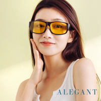 【ALEGANT】潮流明黃色亮黑方框防眩光全罩式寶麗來偏光墨鏡/UV400太陽眼鏡(包覆式/外掛式/包覆套鏡)