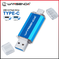 WANSENDA 32GB USB C Flash Drive 64/128/256/512GB jenis-C Pendrive untuk Samsung Galaxy S10/S9/S8/S8 Plus/LG G6/ Pixel XL