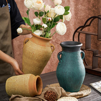 粗陶花瓶擺件多肉花盆客廳新中式插花干花水培復古土陶罐