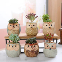 Creative Owl Ceramic Flower Pot Desktop Decorative Bonsai Vase Office Decompression Mini Bonsai Pot
