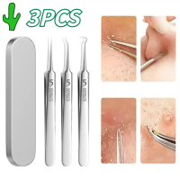 3Pcs Lurus Pinset Klip Penghilang Komedo Hidung Alat Jerawat Pinset Jepit Komedo Stainless Steel Pin