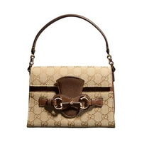 Gucci Horsebit Duomo Small Canvas Top Handle Bag Sand and Brown Brown