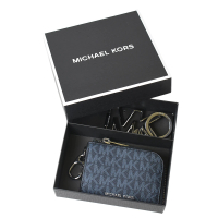 【Michael Kors】男款 緹花LOGO防刮L型拉鍊零錢包/鑰匙圈禮盒-藍色