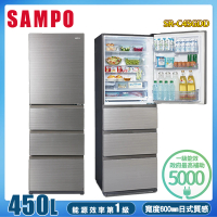 【SAMPO 聲寶】450公升一級能效玻璃變頻四門星漾美滿冰箱SR-C45GDD(含拆箱定位+舊機回收)