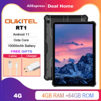OUKITEL RT1 IP68 &amp; IP69K Rugged Tablet 10000mAh Big Battery 10.1'' FHD+ Display 4GB+64GB Octa Core Android 4G Phone Tablet PC