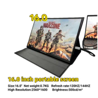AIREIXINGD 16" 144hz Portable Monitor 2560*1600 16:10 100%sRGB 500Cd/m² Travel Gaming Display for Laptop Switch ps4 ps5 Xbox